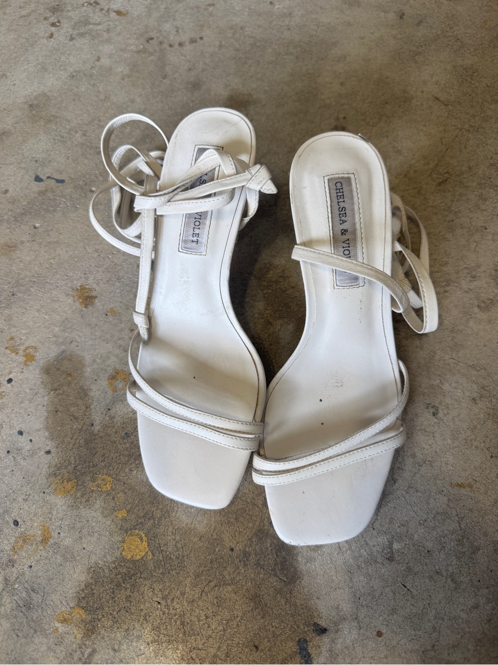 Chelsea & Violet White Lace-Up Square-Toe Heels